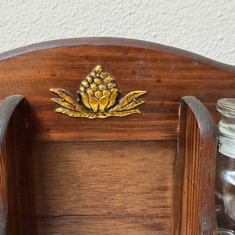 Vintage Mid-Century Wooden Apothecary Spice Rack Wall Mount with Glass Bottles - Picture 5 of 10